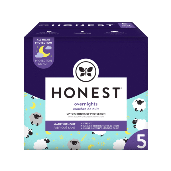 The Honest Company Overnight Baby Diapers, Sleepy Sheep, Size 5, 44 ct